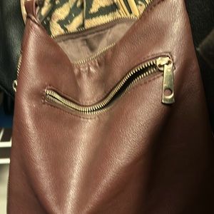 Brown imitation leather with leopard print and sequins crossbody bag